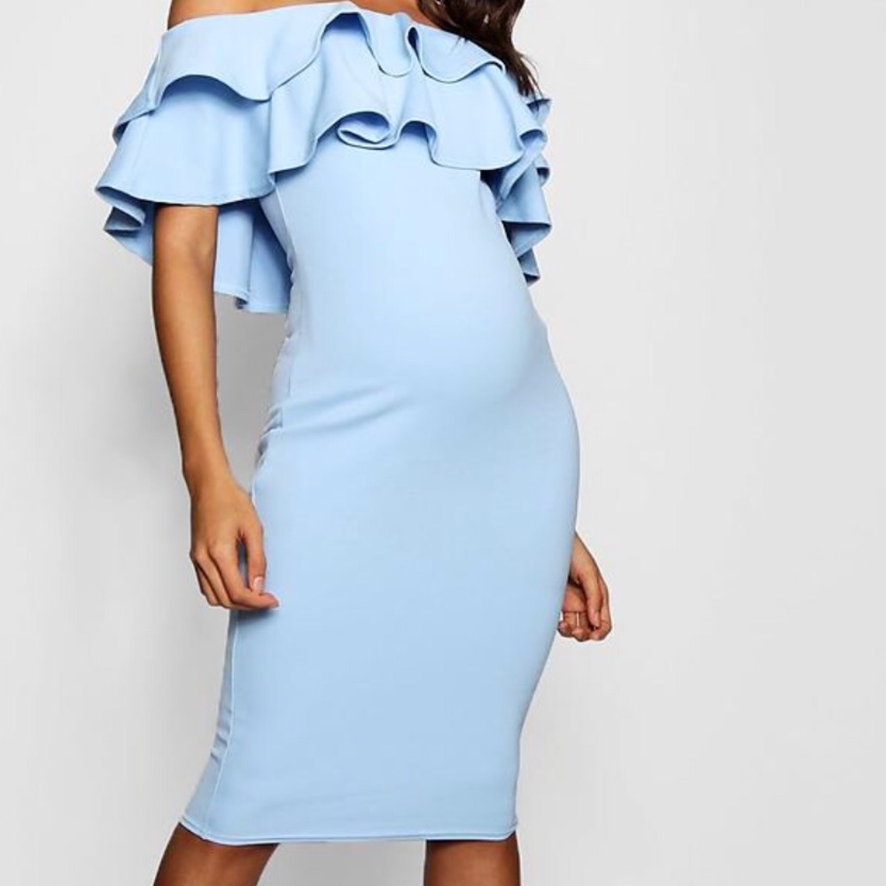 Baby blue maternity dress with ruffles